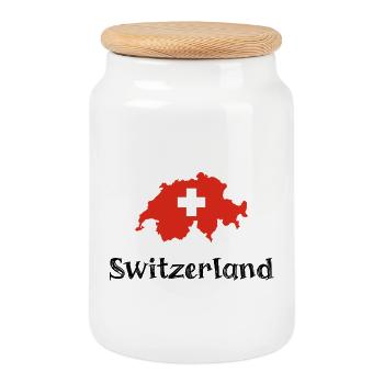 Switzerland (Black Text) - Cookie Jar with Wooden Lid - white - Front