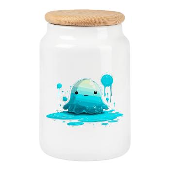 Blauer Wasserjelly mit Lächeln - Keksdose mit Holzdeckel - Weiß - Vorne