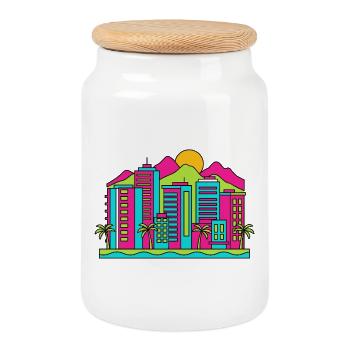 Sunshine Coast City Skyline Beach Art moderne - Boîte à biscuits avec couvercle en bois - blanc - Devant