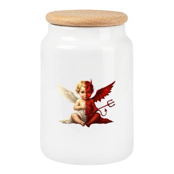 Double Ange Chérubin Démon - Boîte à biscuits avec couvercle en bois - blanc - Devant