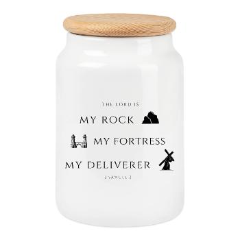 2. Samuel,22 Rock, Fortress , Deliverer - Keksdose mit Holzdeckel - Weiß - Vorne