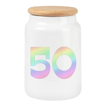 50, pastel dégradé, motif numérique - Boîte à biscuits avec couvercle en bois - blanc - Devant