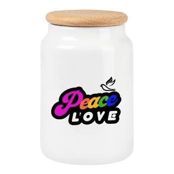 Paix Amour Arc-en-ciel Rétro - Boîte à biscuits avec couvercle en bois - blanc - Devant