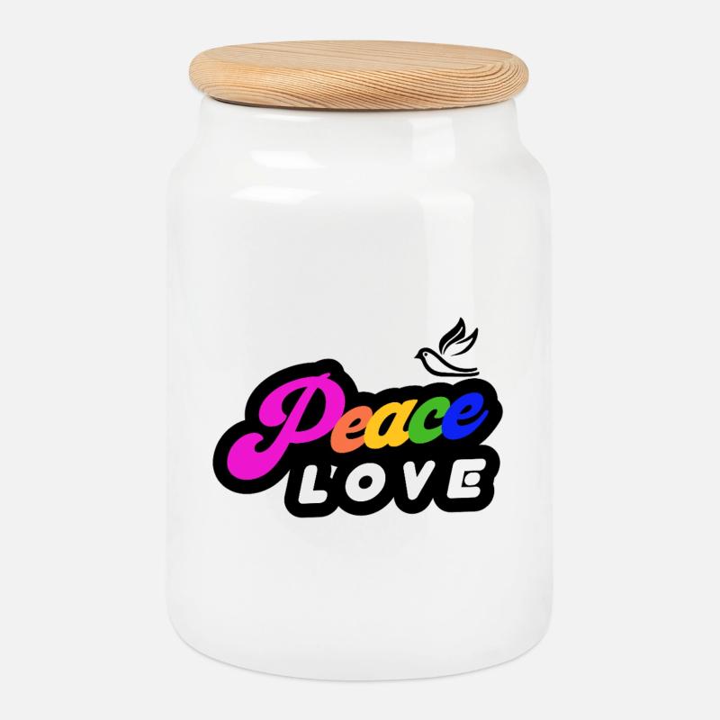 Peace Love Rainbow Retro - Cookie Jar with Wooden Lid - white