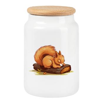 Squirrel Cute Cute Baby Kids Animal Cartoon - Cookie Jar with Wooden Lid - white - Front