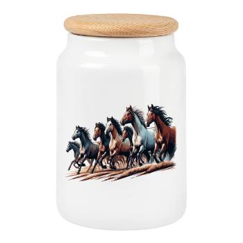 Troupeau galopant d’étalons - Boîte à biscuits avec couvercle en bois - blanc - Devant