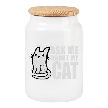 Demandez-moi pour mon chat Chat Amour des animaux Animaux - Boîte à biscuits avec couvercle en bois - blanc - Devant