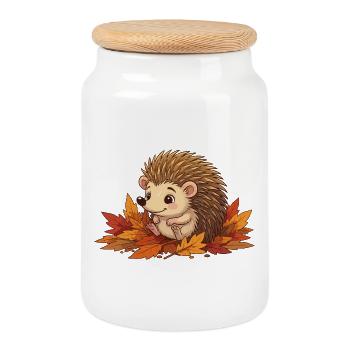 Igel im Herbstlaub Herbstzauber - Keksdose mit Holzdeckel - Weiß - Vorne