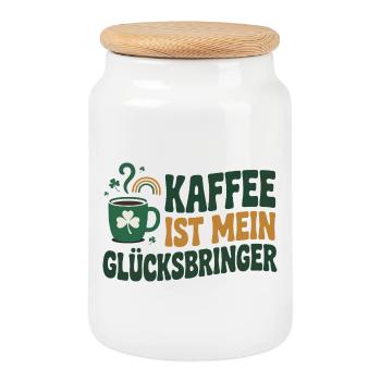 Coffee is my lucky charm - Cookie Jar with Wooden Lid - white - Front