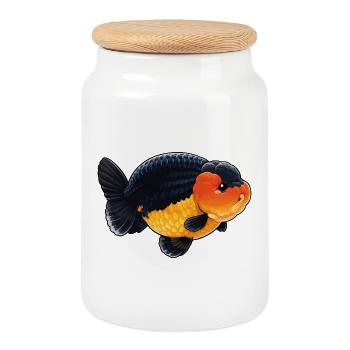 Black Orange Ranchu High Quality Goldfish - Keksdose mit Holzdeckel - Weiß - Vorne
