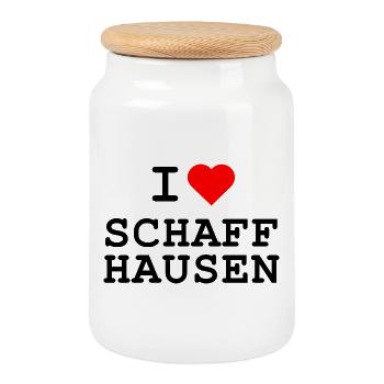 Ich liebe Schaffhausen - I love Schaffhausen - Cookie Jar with Wooden Lid - white - Front