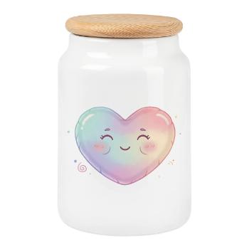 Pastel heart with cute smile heart symbol cute - Cookie Jar with Wooden Lid - white - Front