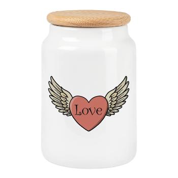 Classic Winged Heart Love Tattoo Style - Cookie Jar with Wooden Lid - white - Front