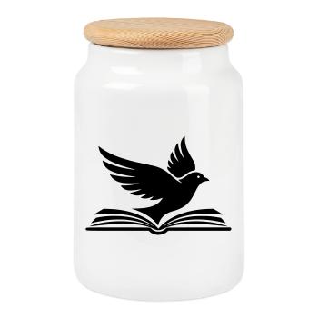 Silhouette d’oiseau de livre noir - Boîte à biscuits avec couvercle en bois - blanc - Devant