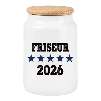 2026 Hairdresser Profession Hairdresser Job Work Training - Cookie Jar with Wooden Lid - white - Front