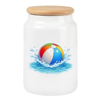 Colorful water polo in the sea - Cookie Jar with Wooden Lid - white - Front