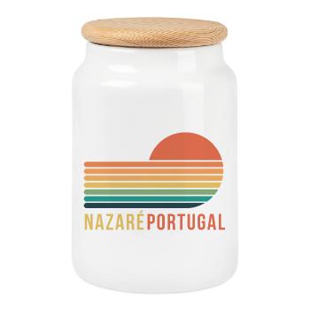 Nazaré, Portugal - Keksdose mit Holzdeckel - Weiß - Vorne