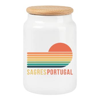 Sagres Portugal - Keksdose mit Holzdeckel - Weiß - Vorne