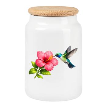 Kolibri am roten Hibiskus  - Keksdose mit Holzdeckel - Weiß - Vorne