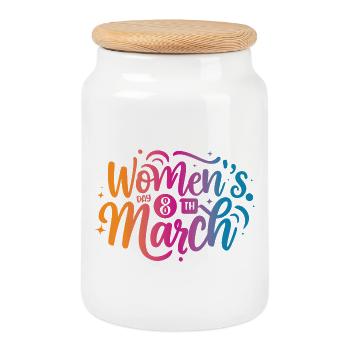 Women Day 8th March - Cookie Jar with Wooden Lid - white - Front