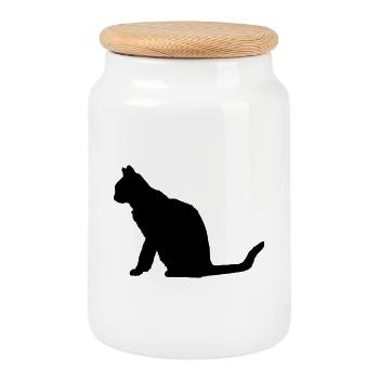 Katze - Keksdose mit Holzdeckel - Weiß - Vorne