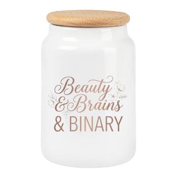 Beauté & Intelligence & Binaire – Design Floral Tech - Boîte à biscuits avec couvercle en bois - blanc - Devant
