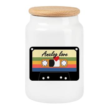 Analog Love Retro Kassette - Keksdose mit Holzdeckel - Weiß - Vorne