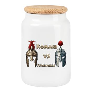 ROMANI VS SPARTANUS - Keksdose mit Holzdeckel - Weiß - Vorne