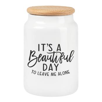 its a beautiful day to leave me alone - Cookie Jar with Wooden Lid - white - Front