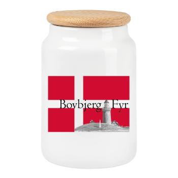 Bovbjerg Fyr auf Dänischer Flagge - Keksdose mit Holzdeckel - Weiß - Vorne