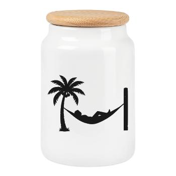 Hammock Palm Chill - Cookie Jar with Wooden Lid - white - Front
