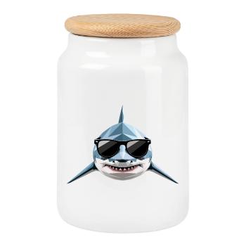 Requin Requin tigre Plongeur Requins mignons Grand requin blanc - Boîte à biscuits avec couvercle en bois - blanc - Devant