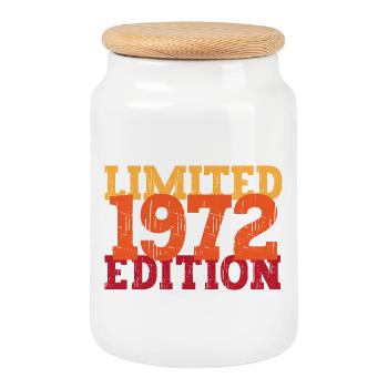 Vintage 1972 - Cookie Jar with Wooden Lid - white - Front