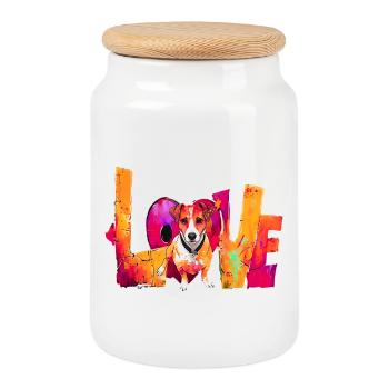 Love Jack Russell Terrier Dog Shirt Pillow Decal - Cookie Jar with Wooden Lid - white - Front