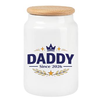Daddy Since 2026 – Proud Dad Design - Cookie Jar with Wooden Lid - white - Front