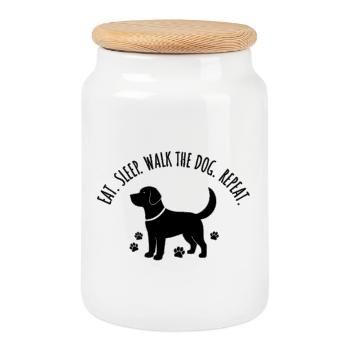 Eat Sleep Walk the Dog Repeat - Cookie Jar with Wooden Lid - white - Front