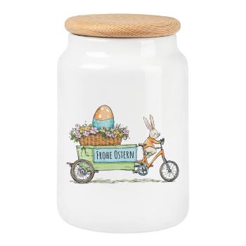 Lustiger Osterhase cooler Oster Hase Ostershirt - Keksdose mit Holzdeckel - Weiß - Vorne