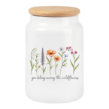 Minimalistische Wildblumen-Linienkunst – Elegant - Keksdose mit Holzdeckel - Weiß - Vorne