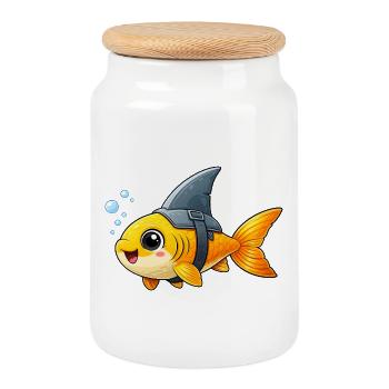 Lustiger Fisch mit Hai Flosse Kinder Cartoon - Keksdose mit Holzdeckel - Weiß - Vorne