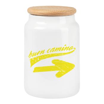 Jakobsweg buen camino Vintage gelber Pfeil - Keksdose mit Holzdeckel - Weiß - Vorne
