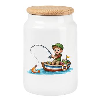 Pêcheur des enfants Chemise Garçon Pêche Bateau Poisson - Boîte à biscuits avec couvercle en bois - blanc - Devant