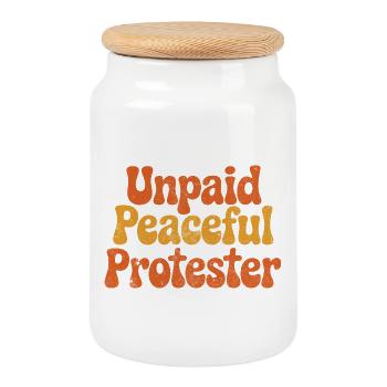 Unpaid Peaceful Protester - Cookie Jar with Wooden Lid - white - Front