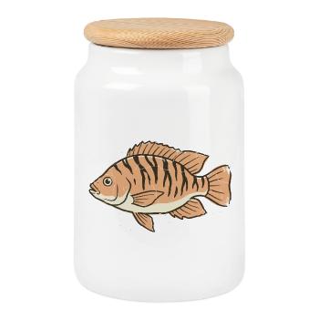 Poisson  rayures Tigré Stylisé Orange - Boîte à biscuits avec couvercle en bois - blanc - Devant