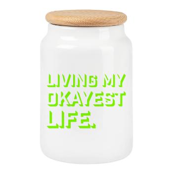 Living My Okayest Life Funny Mediocre Saying - Cookie Jar with Wooden Lid - white - Front
