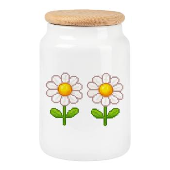 Fleurs doubles Pixel Daisy - Boîte à biscuits avec couvercle en bois - blanc - Devant