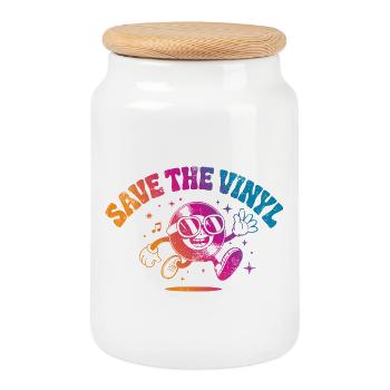 Musique de DJ Save the Vinyl - Boîte à biscuits avec couvercle en bois - blanc - Devant