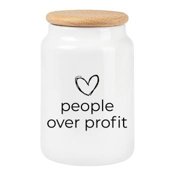 Les gens avant le profit - Concevoir avec cœur - Boîte à biscuits avec couvercle en bois - blanc - Devant