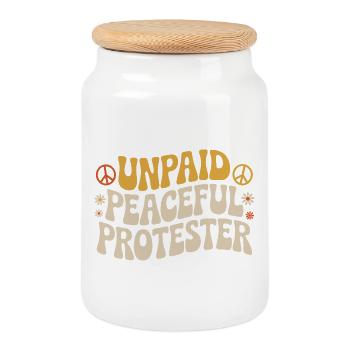 Unpaid Peaceful Protester Activist Saying Demo - Cookie Jar with Wooden Lid - white - Front