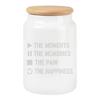 Pleine conscience, moments, souvenirs, bonheur - Boîte à biscuits avec couvercle en bois - blanc - Devant