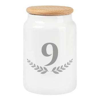 9 - Cookie Jar with Wooden Lid - white - Front